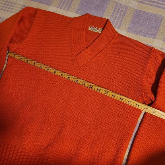 Vintage Orange Letterman Sweater Sand Knit Wear Wool 50s 60s Athletic Size 42 - Picture 5 of 9